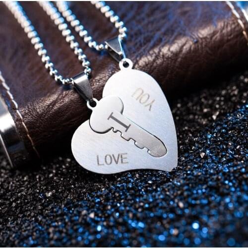 BUDROVKY Fashion Stainless Steel Couple Pendant Heart-shaped Key Lock Couple Necklace Jewelry Wholesale