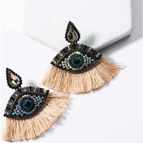 Luxury Crystal Rhinestone Eyes Earrings Women Elegant Fan Shape Tassel Earrings Female Boho Indian Ethnic ZA Earrings Jewelry