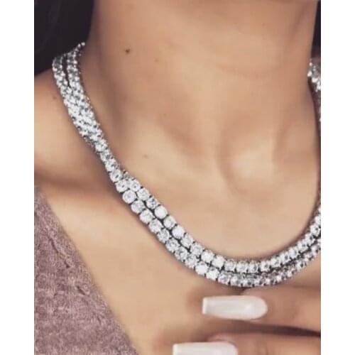 Handmade Pave ROUND 4-8mm Diamond Necklace for Women Men Luxury Hip hop 925 Sterling Silver Wedding Fine Jewelry With 45-60 cm