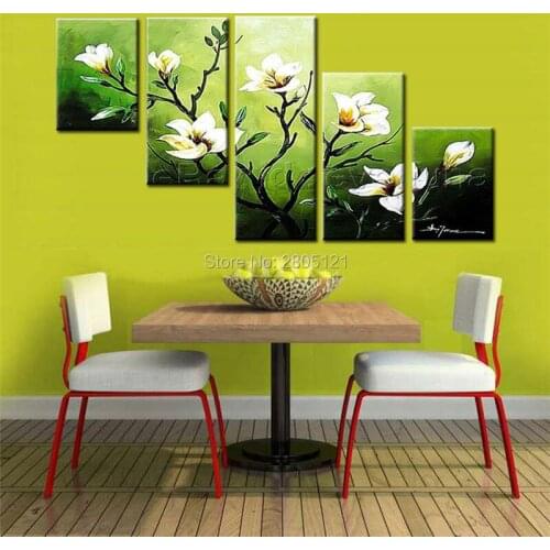 Handpainted large irregular group oil painting green white orchid flower canvas painting with acrylics decorative picture