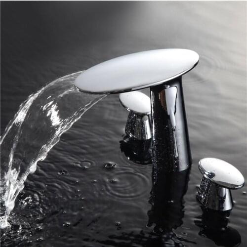 3 Holes widespread 8" Oval Handles Bathroom waterfall lavatory Sink Faucet mixer tap deck mounted Chrome Color