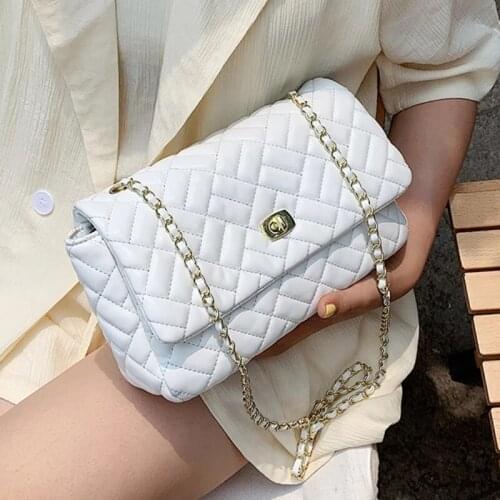 Lattice white Crossbody bag 2021 Fashion New High-quality PU Leather Womens Designer Handbag Chain Shoulder Messenger Bag