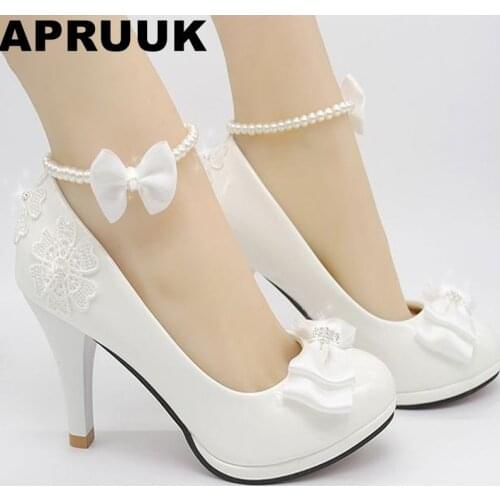 Wedding shoes milk white light ivory pumps for woman low high heels PR563 wedding pump for woman bridal shoes bow decoration