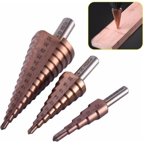 HSS CO M35 Triangle Shank 4-12/4-20/4-32MM Straight Groove Broca Metal Step Cone Drill Bit Stainless Steel Hole Saw Cutter