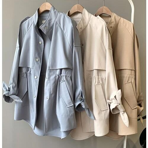 Fashion Women Trench Coat 2020 Spring Autumn Loose Casual Windbreaker Overcoats Clothes Slim Stand-up collar Long Frock Coats