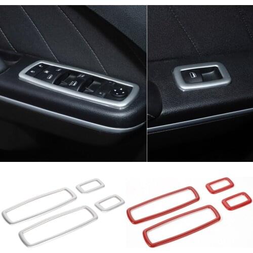 YCCPAUTO Car Styling ABS Window Lift Switch Button Trim Frame For Dodge RAM 2010+ Silver Red 4Pcs/set