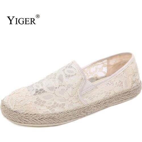 YIGER Ladies Loafer Shoes Mesh Sweet Single Shoes Bohemian Flat Comfortable Large Size Fisherman Shoes 2021 New Girls Lace Shoes