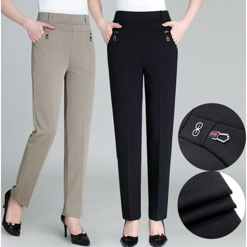 Women Pants Mother Pants Autumn Winter Thick High Waist Elastic Straight Casual Womens Pants Loose Trousers Women Khaki Black