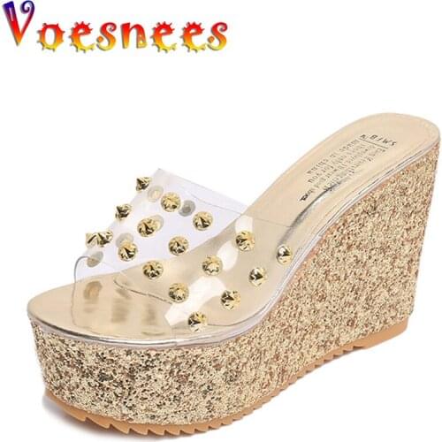 New Style Women Slippers 2021 Summer Non-slip Crystal Female Shoes 11CM Diamond Wedges Sandal Sexy Shining Heel High Heel Shoes