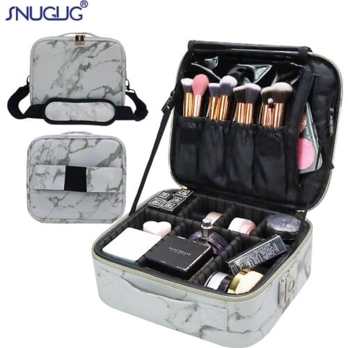 Female Professional Multifunction Makeup Case Marble Brush Manicure Makeup Storage Box 2021 Leather Mini Cosmetic Bag Organizer