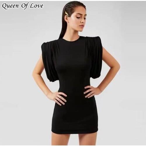 2021 New Summer Streetwear Ruched Short Sleeve Dress Women Stretch High Waist Shoulder Padded Dresses Outfits Y2K