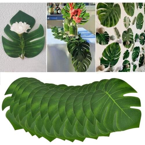 12Pcs/lot Fabric Artificial Monstera Leaves Tropical Palm Tree Leaves for Wedding Hawaiia Party Jungle Beach Theme Table Decor