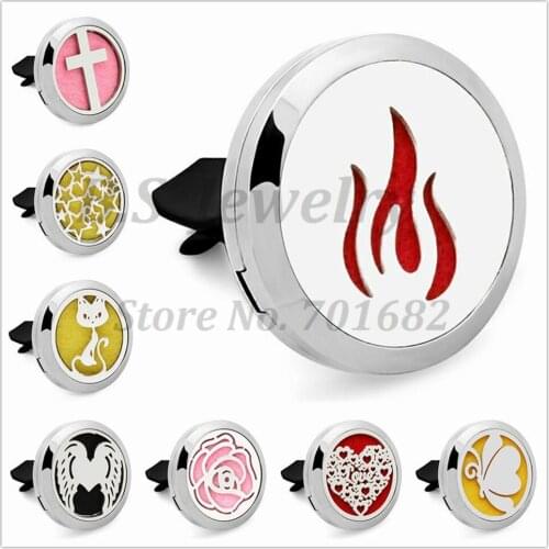 20 options 316L Stainless Steel Car Diffuser Locket Fire/Cross/Butterfly 30mm Magnet Essential Oil Car Perfume Lockets(10Pads)