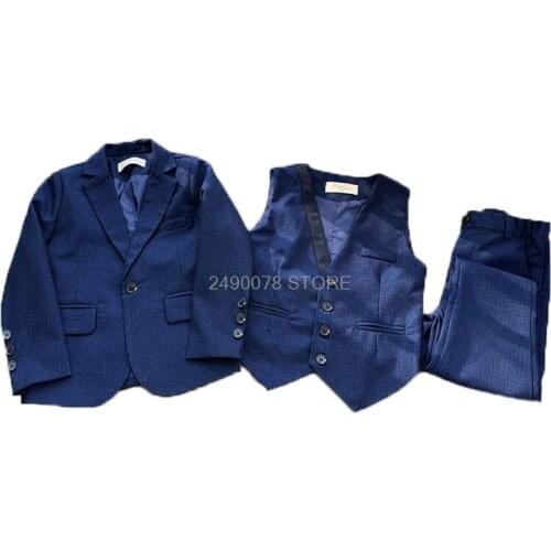 2020 Brand Flower Boys Formal Jacket Vest Pants 3Pcs Clothing Set Kids Wedding Party Tuxedo Suit Children Birthday Costume