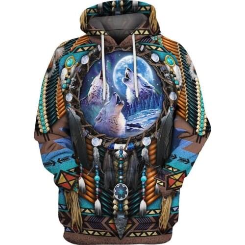 2020 fashion Bohemian hoodie Native Indian Wolf 3D printed casual hoodie Harajuku street clothing