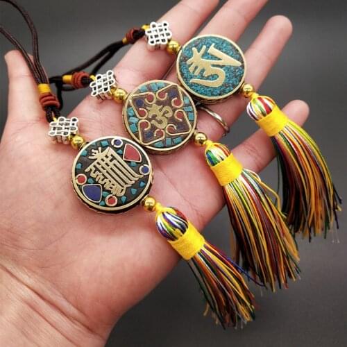 3PCS Efficacious Amulet Greco-Buddhist pocket travel bag CAR Auspicious Safety Om mani padme hum Mantra Tibet Buddha Pendant
