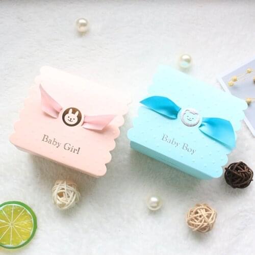 50pcs Baby Shower gift box packaging with Ribbon Birthday Event Party Supplies Boy & Girl Candy Boxes for Christening упаковка