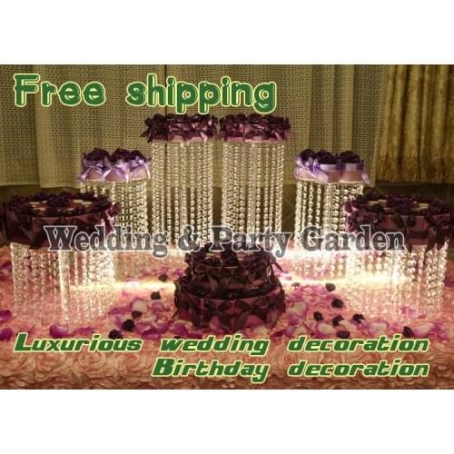 Free Shipping 6pcs/set Crystal Clear Circle Round Acrylic Cupcake Tower Stand Birthday Cake Plate Candy Dessert Pan Decoration