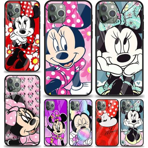 Disney Minnie Mouse Cute for Apple iPhone 12 Pro Max Mini 11 Pro XS Max X XR 6S 6 7 8 Plus Luxury Tempered Glass Phone Case
