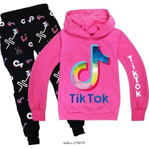 Childrens clothing Tik Tok hooded long-sleeved T-shirt hat cotton sports home leisure spring autumn clothing 2 piece suit