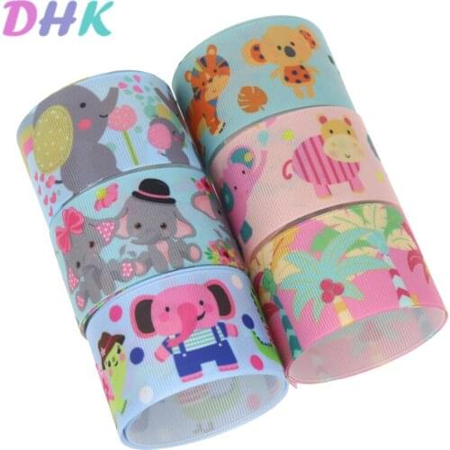 DHK 1.5'' 5yards animals elephant Coconut Printed Grosgrain Ribbon Accessory Hairbow Headwear Decoration DIY OEM 38mm E1796