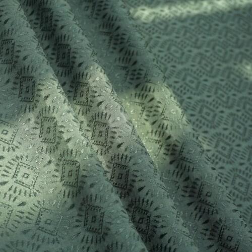 Cotton silk dark green ethnic square jacquard rayon fabric Retro Cloth Making Dress Cheongsam Hanfu 150cm wide