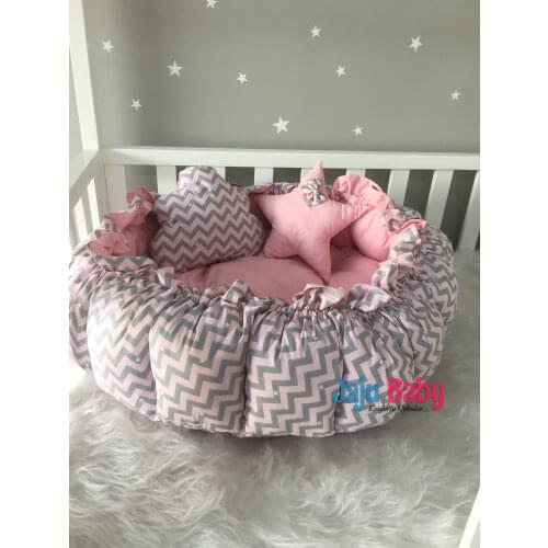 Jaju Baby Pink Zigzag Pattern Design Luxury Play Mat Babynest , Play Mat, Maternal Bed