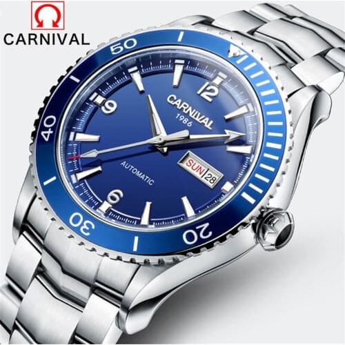 CARNIVAL Automatic Mechanical Watches Mens Japan MIYOTA Movement Dive Sports Waterproof Luminous Full Steel Sapphire Watch Mens
