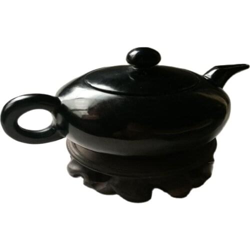 China 100% Natural Black Jade Hand-Carved Cup Statues China Jade Carved Jade Teapot tTapot