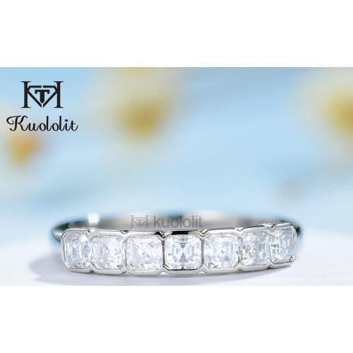 Kuololit Asscher Cut Moissanite 585 14K 10K White Gold Rings for Women 2.5mm Solitaire Luxury Ring for Engagement Anniversary