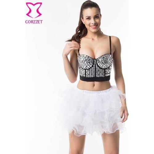 White Resin Gems Beading Bralette Crop Top Push Up Brassiere Sexy Belly Dance Bra Skirt Set Women Clubwear Plus Size Bustier XXL