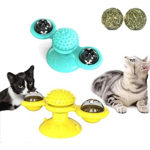 Cat Puzzle Windmill Toys Cat Whirling Turntable with Brush Cat Interactive Game Toys Windmill Kitten Toothbrush Chew Toys