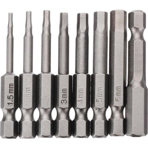 Magnetic Hexagon Screwdriver Bit S2 Steel 1/4 Inch Hex Shank Screw Drivers Set 50mm Length H1.5-H8