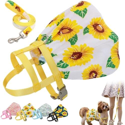 Cute Small Dog Cat Harness Leash Floral Printed Pet Harness Vest Summer Dress Clothing For Small Medium Dogs Cats Chihuahua