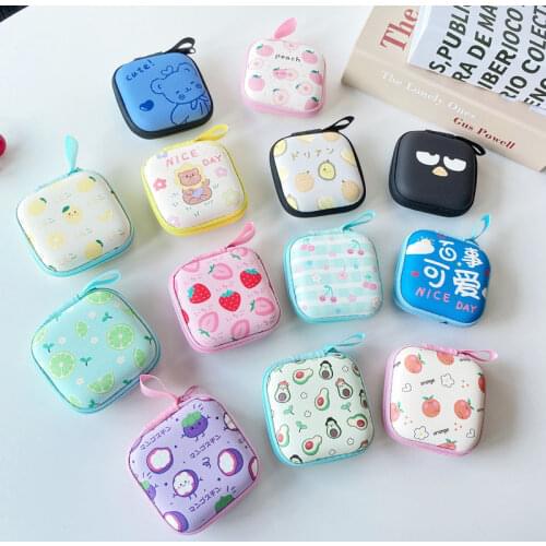 Cartoon Mini Zipper Storage Bag Charger USB Cable Data Line Organizer Pouch Cute Fruit Square Coin Purse Storage Box Accessories