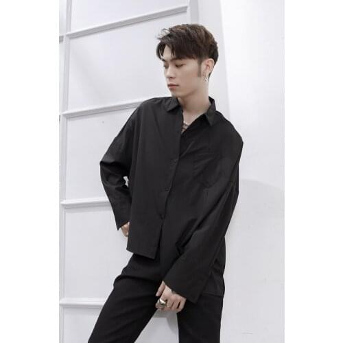 Yamamoto dark black loose and irregular stitching asymmetric Long Sleeve Shirt Large Size personalized mens shirt