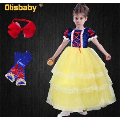2020 Boutique Christmas Snow White Dress Fluffy Girl Puff Sleeve Tiered Dress Halloween Costume Child Princess Dress Up Birthday