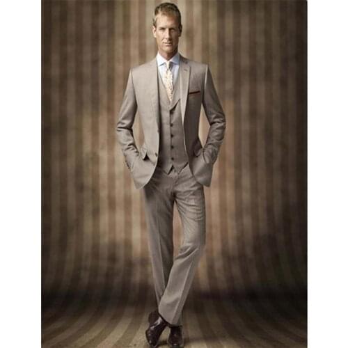 New Classic Men’s Suit Smolking Noivo Terno Slim Fit Easculino Evening Suits For Men Groomsmen Notch Lapel Groom Tuxedos Khaki W