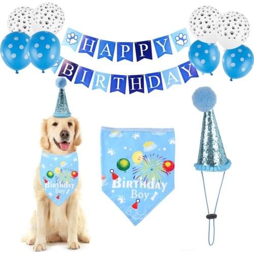 Dog Clothes Birthday Set Party Set With Crown Hat Balloon Banners Scarf Dogs Birthday Handmade Sets Accessories For Dog Supplies