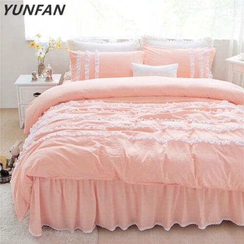 Solid Color Princess Bedding Sets Luxury 3/4pcs twin full queen king size pink cotton Bed Skirt Duvet Cover Bedspread pillowcase