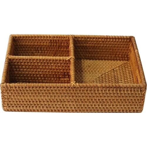 Autumn rattan woven dried fruit box candy box compartment organizer jewelry box rectangular creative living room storage basket