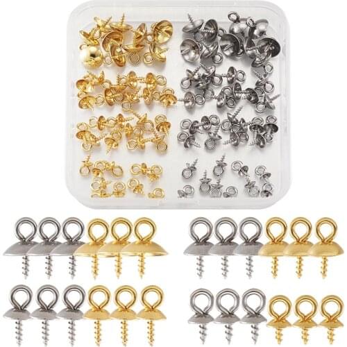 Pandahall 80pcs/box DIY Jewelry Making Kit 304 Stainless Steel Peg Bails Pendants for Half-driled Beads Mixed Color