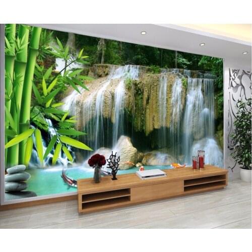 Custom photo mural 3d wallpaper Waterfall bamboo landscape room decoration painting 3d wall murals wallpaper for walls 3 d