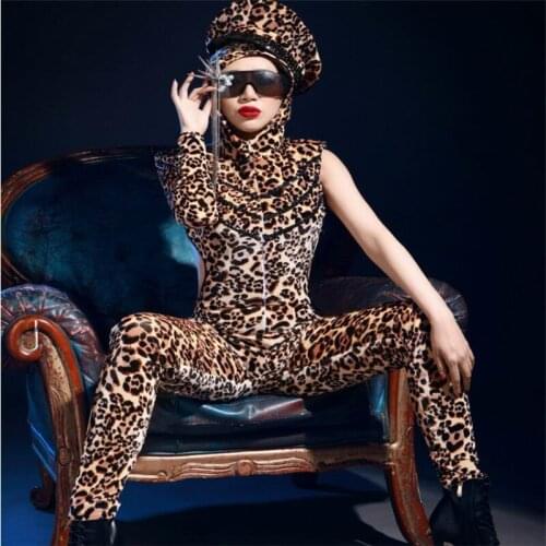 Z67 Sexy female Leopard bodysuit singer wears jumpsuit prom performance catwalk wears club show dress outfit dance costumes dj