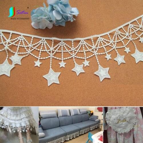 Width 11cm White Black Exquisite Water soluble Star Pendant Tassel Curtain Bag Skirt Edge Accessories Trim Lace S0939L