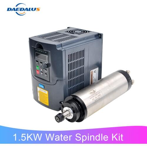 220v Spindle 1.5KW Water Spindle ER11 Milling Motor 65MM Machine Tool Spindle With VFD Inverter Converter Controller For CNC