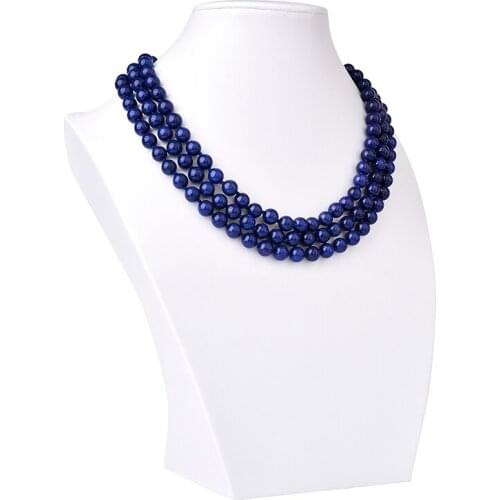 Blue Chalcedony 8mm Round Bead 3Rows Necklace Handmade DIY Design Jewelry Women Clothing With Festival Birthday Gifts 18"