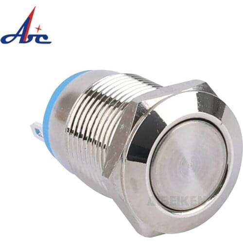 2A 250V AC Flat Head High Flush Head Momentary Self-Locking Waterproof 12mm Metal Push Button Switch With 2Pins Terminal