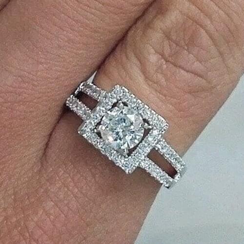 CAOSHI Trendy Women Wedding Rings Square Shaped Finger Ring with Round Zirconia Aesthetic Jewelry Unique Design Accessories Gift