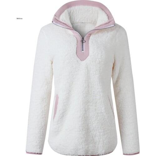 Winter Women Sweater Teddy Fleece Pullover Half Zipper Solid Color Sherpa Fleece Tops Female Warm Women Coat Sweaters New